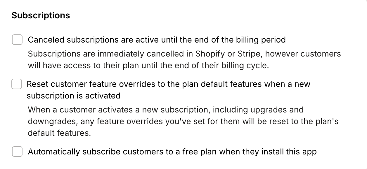 App subscription settings