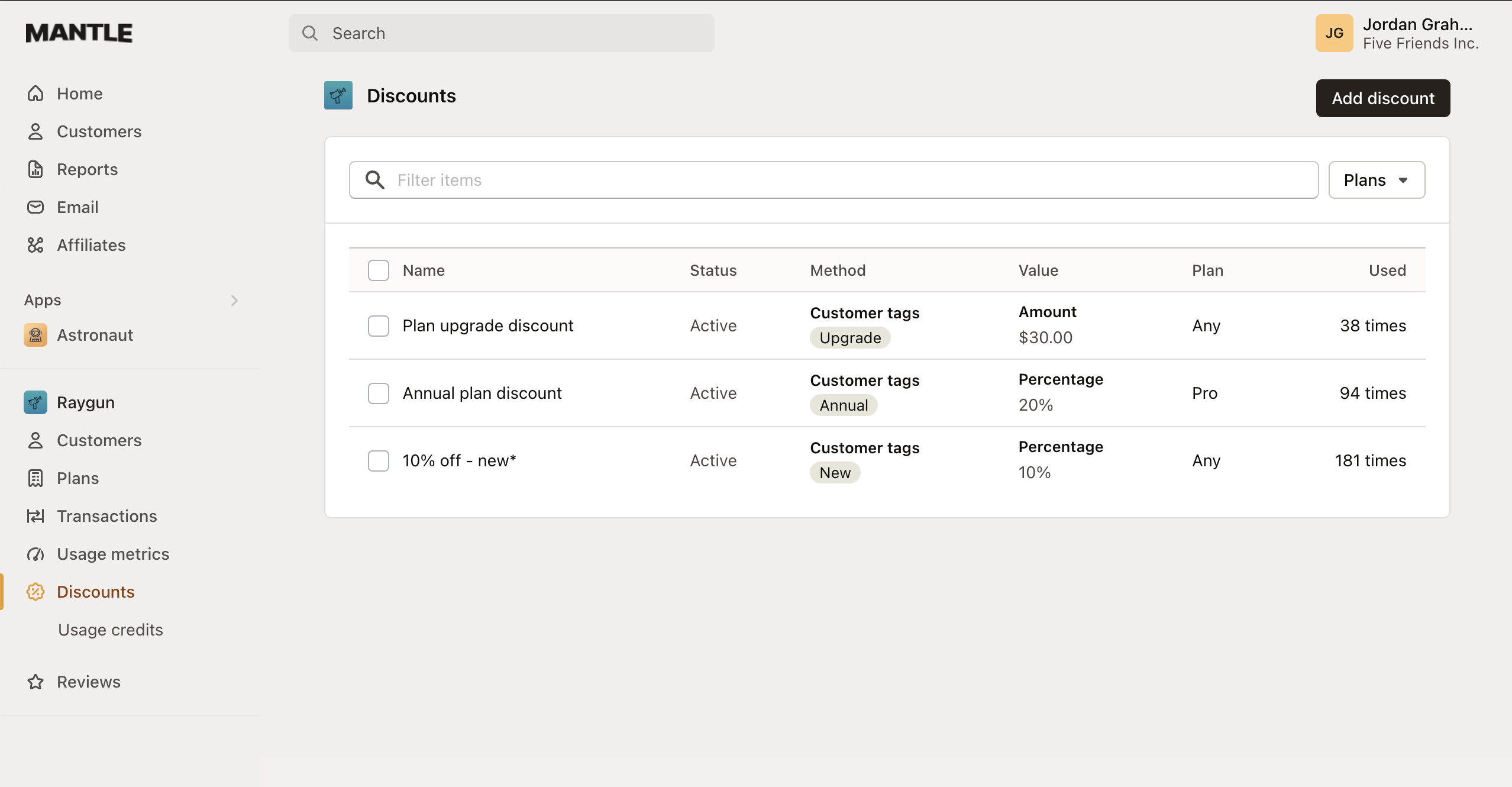 Discounts management