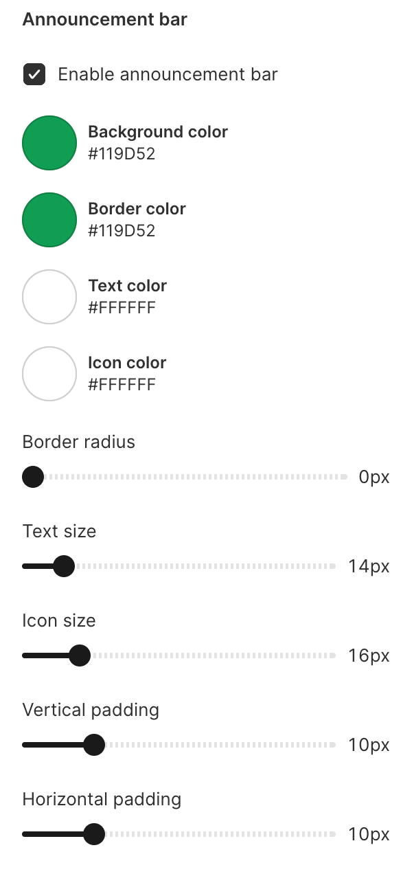 Announcement bar settings