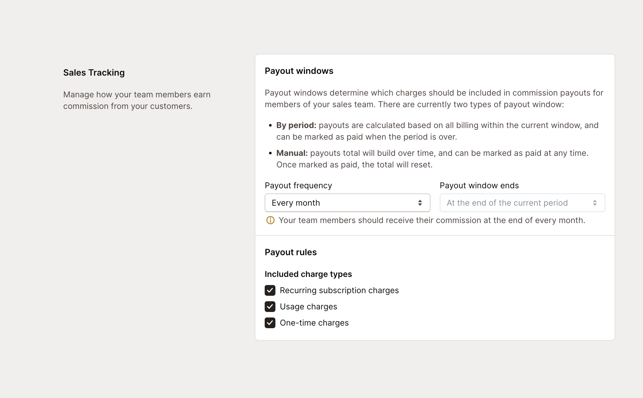 Sales tracking settings