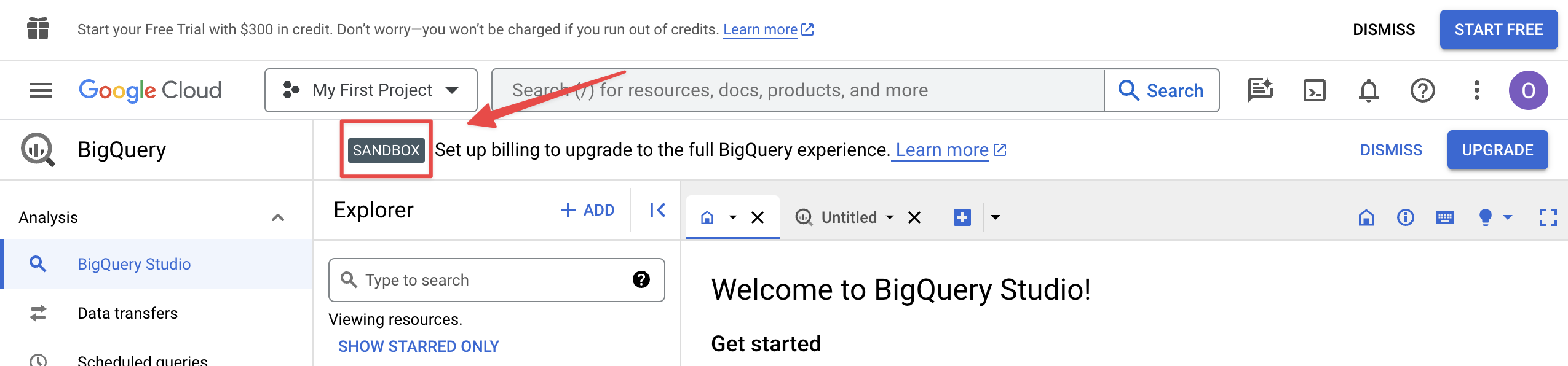BigQuery sandbox