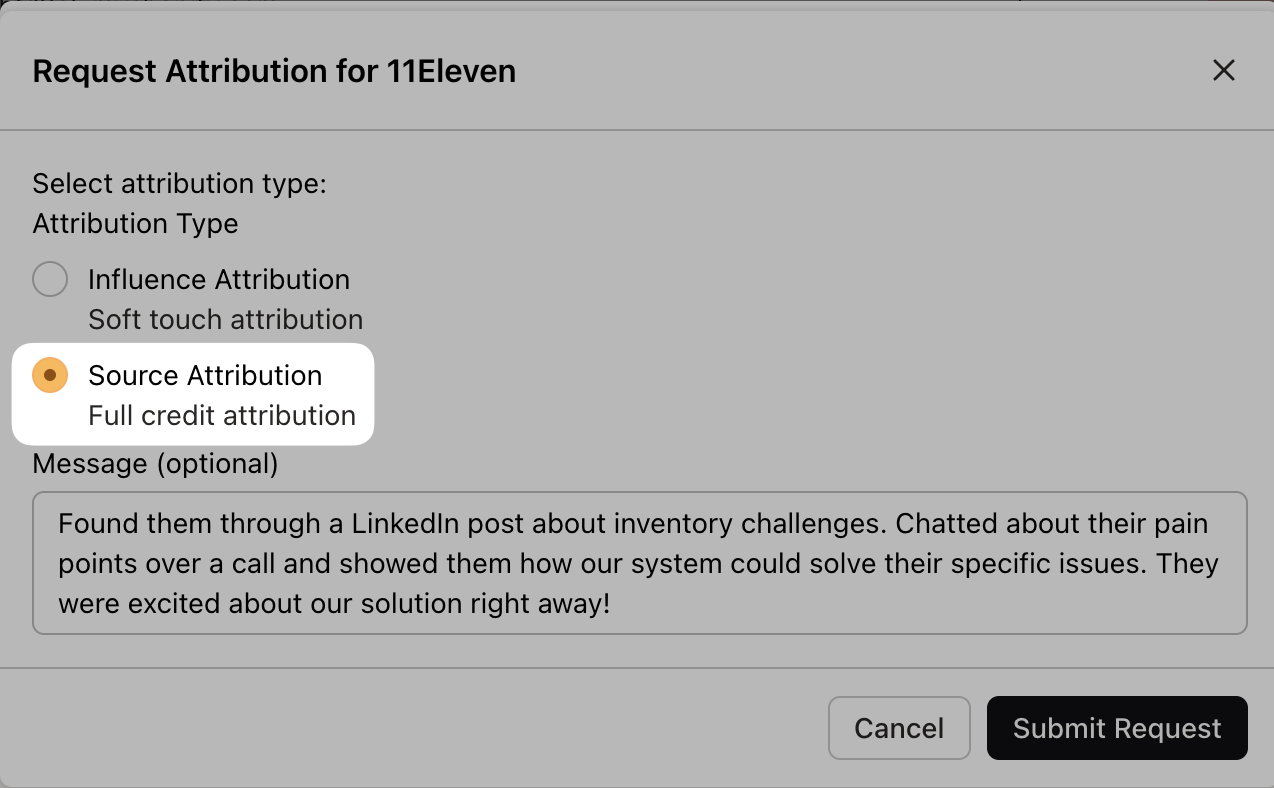 Partnership attribution request