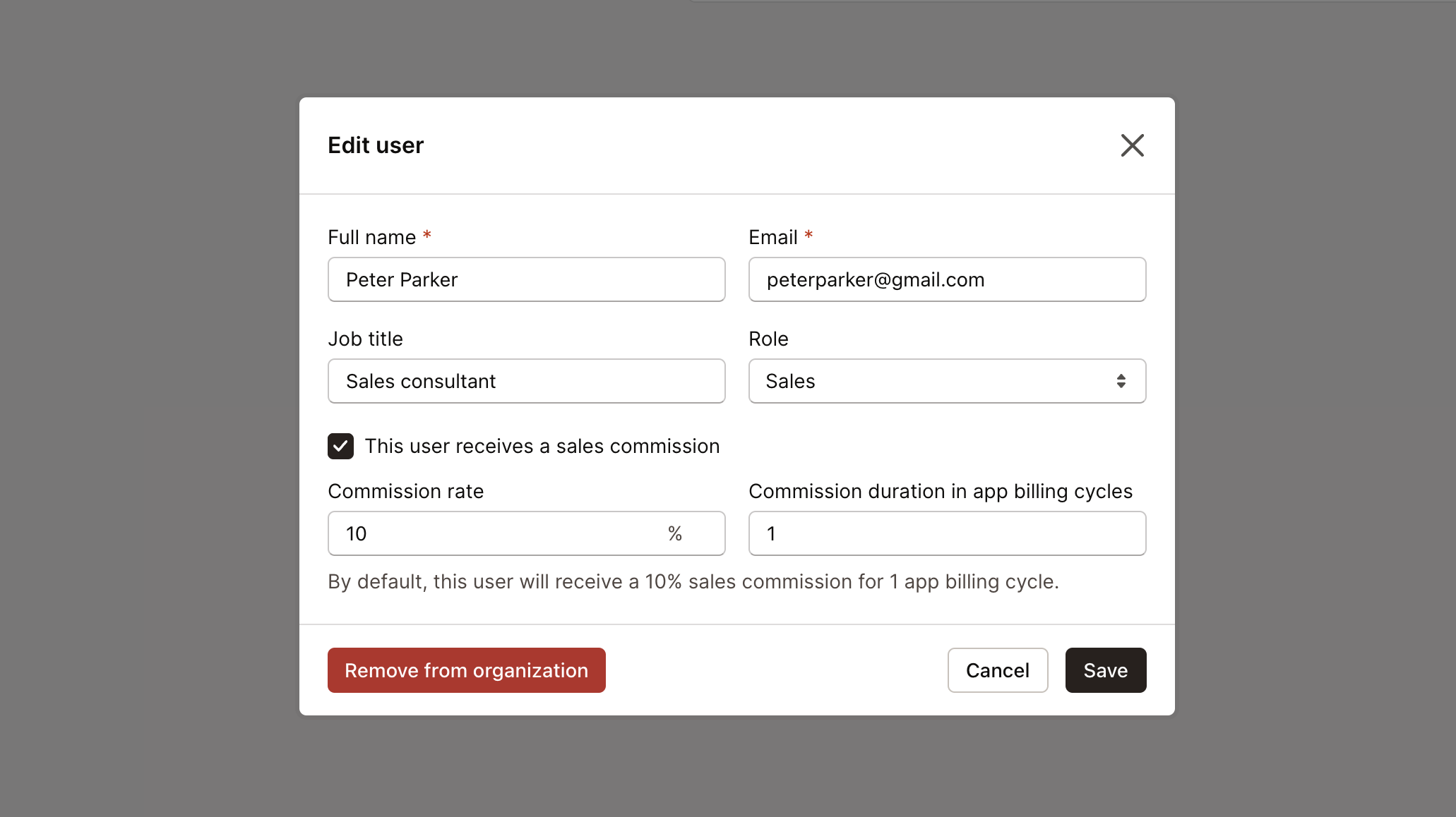 Enable team member sales commissions