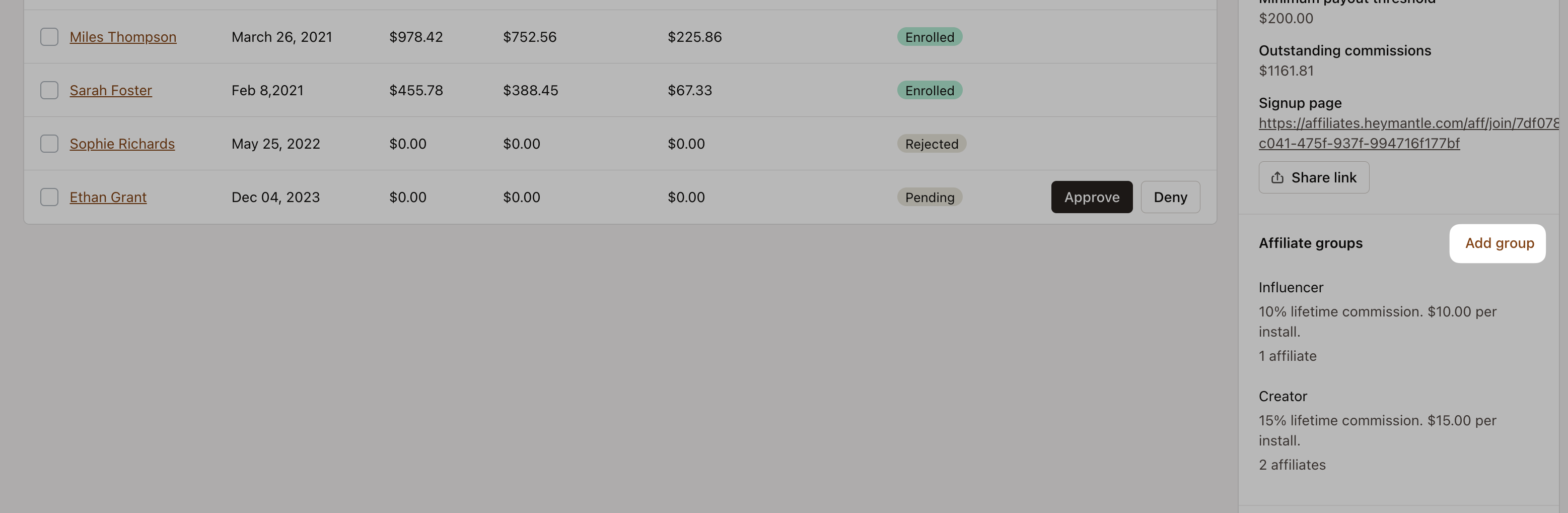 affiliates group button