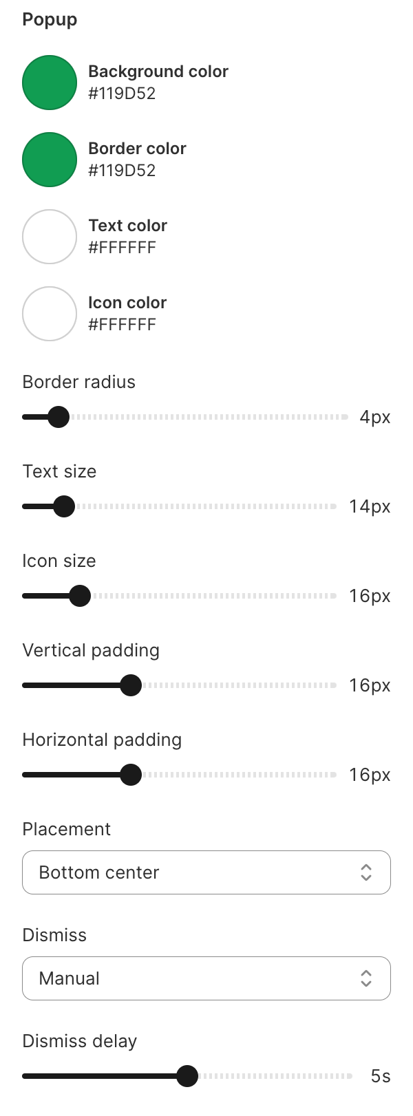 Abra popup settings