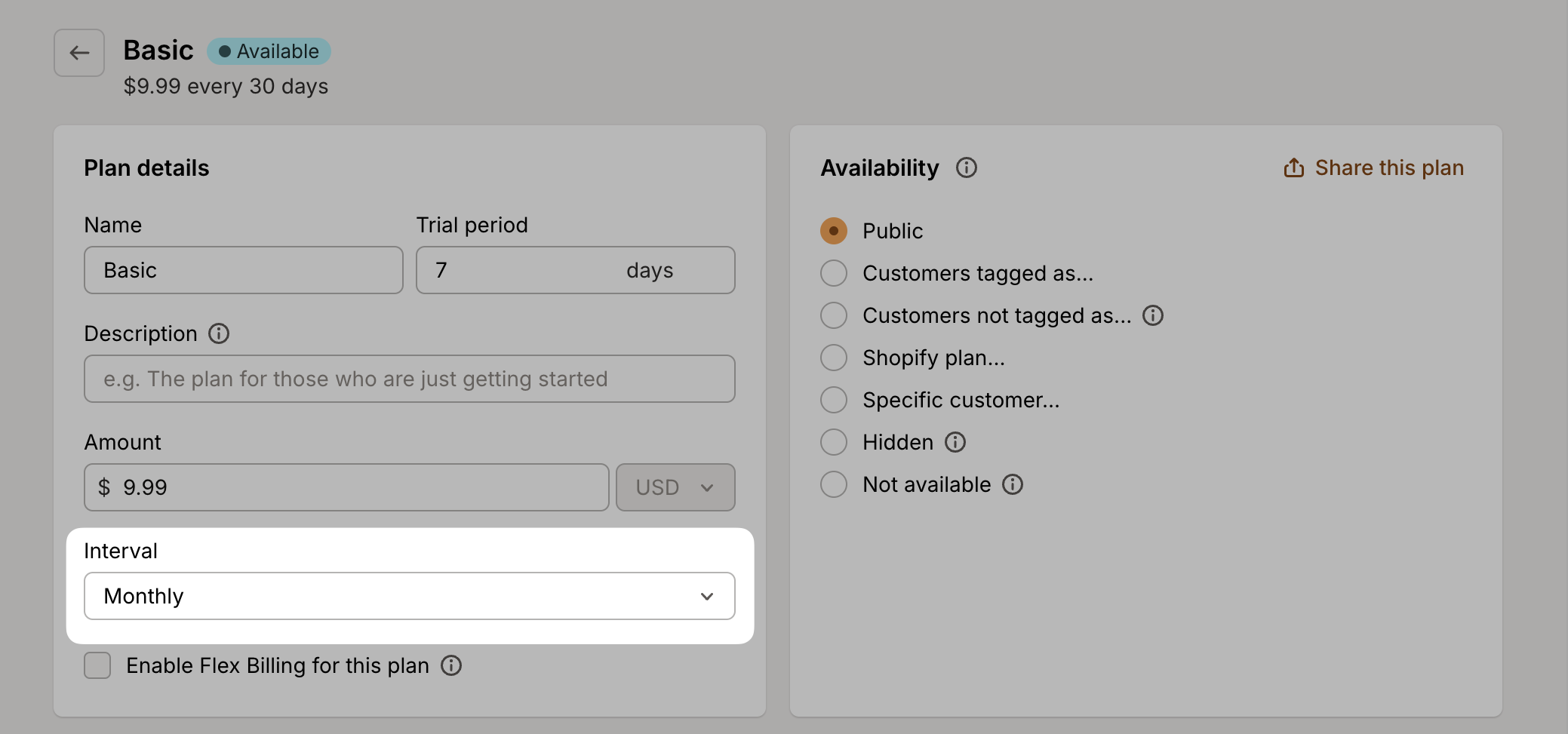 Configure plan intervals