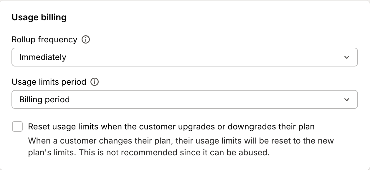 App Usage billing settings