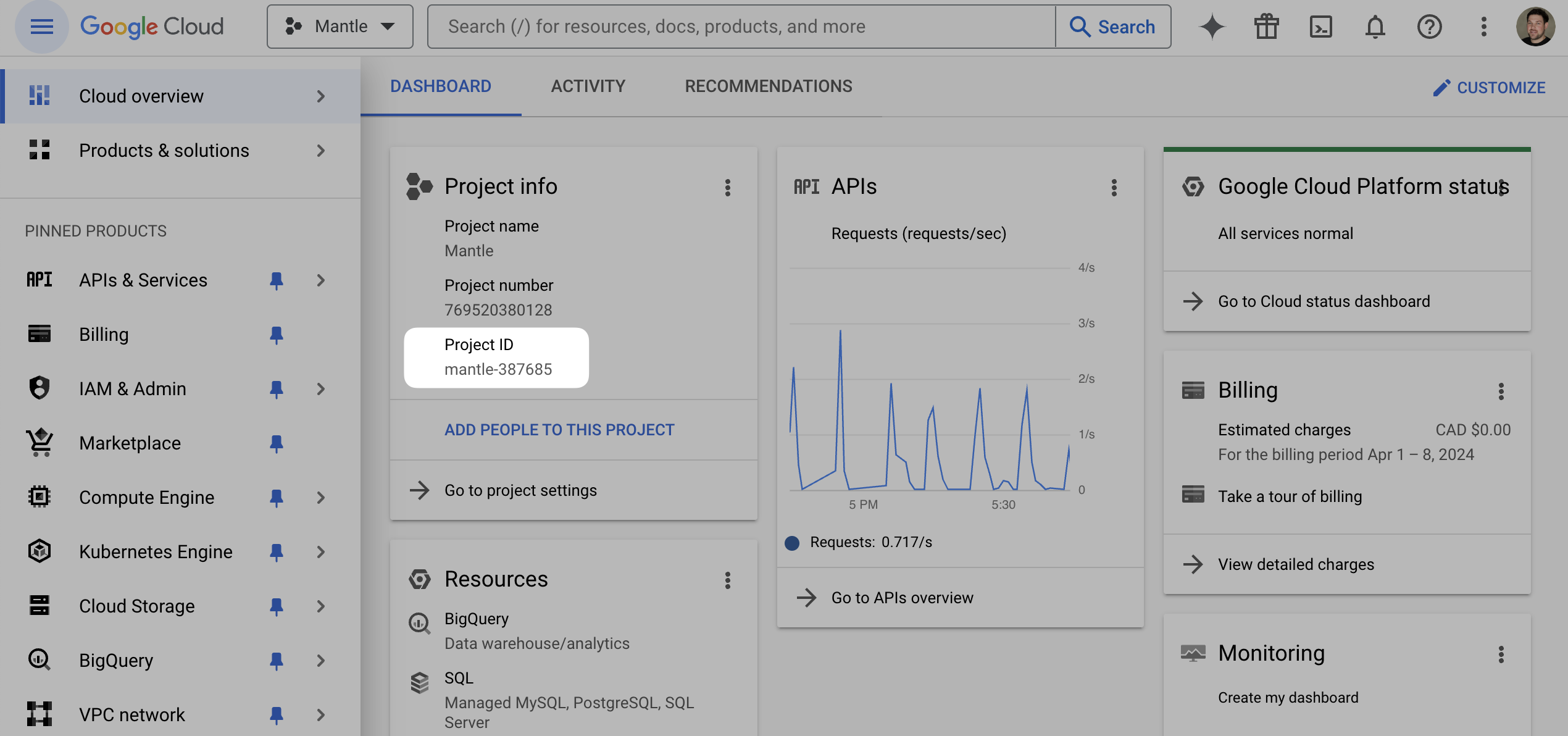 BigQuery project id
