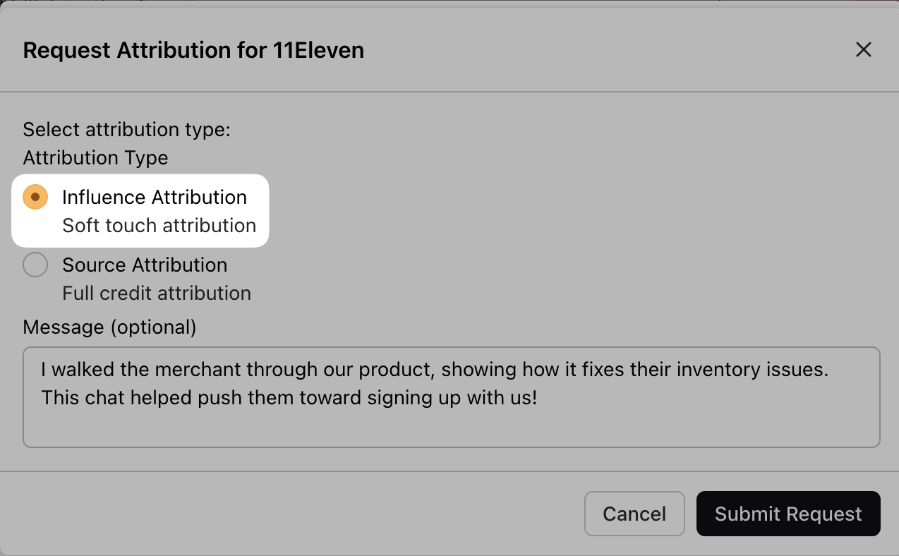 Partnership influenced attribution request