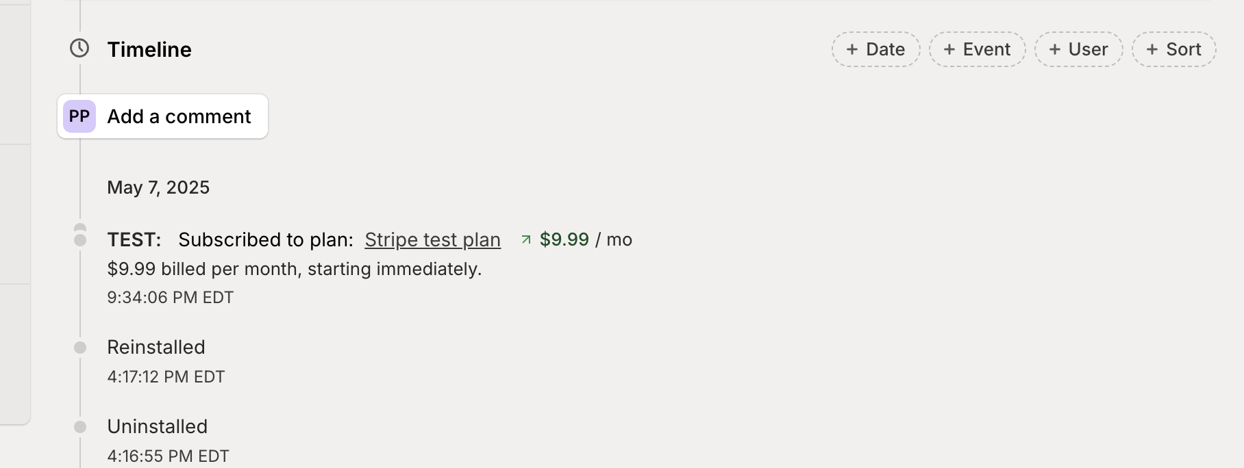 Stripe transactions in Mantle