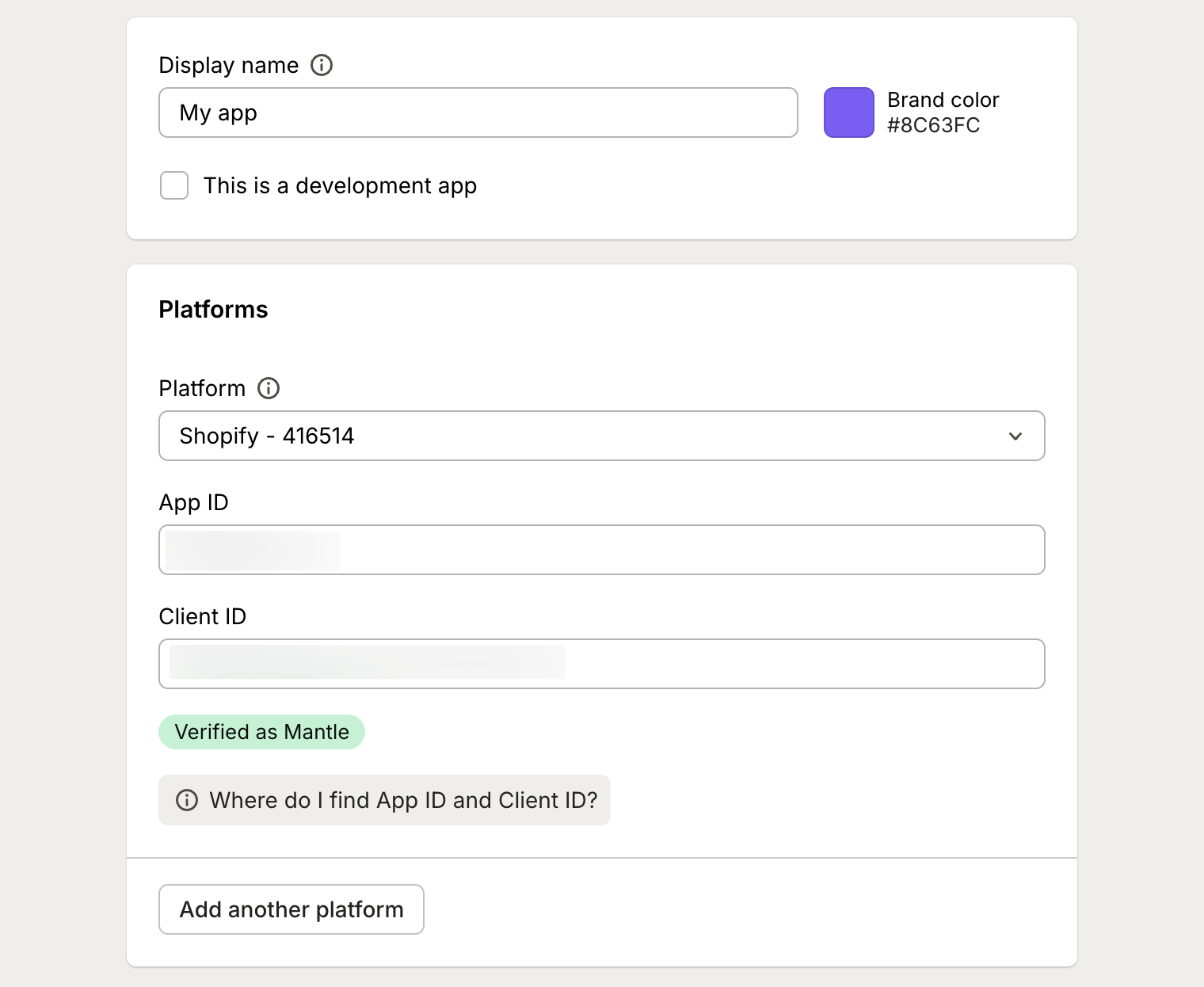 Adding app credentials in Mantle UI