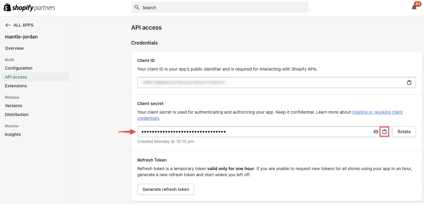Locate your API secret