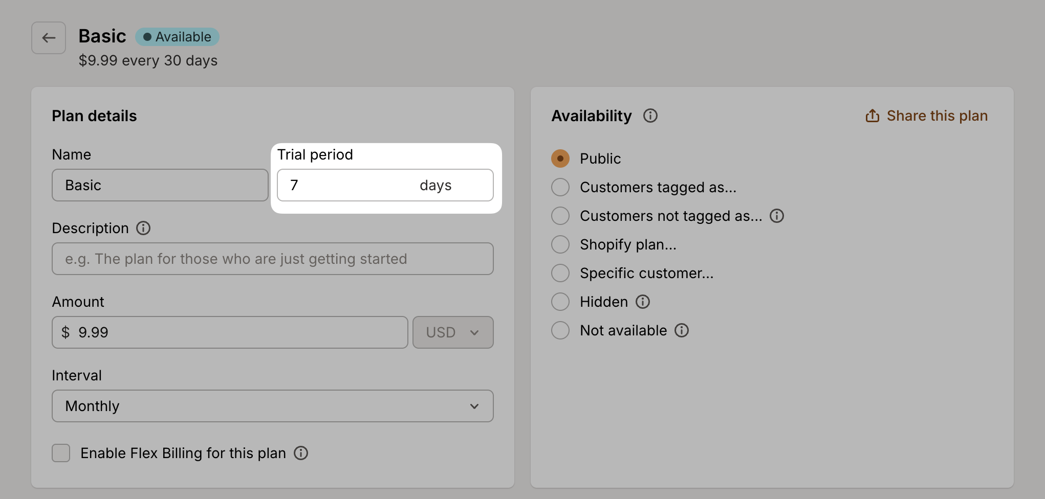 Configure plan trials