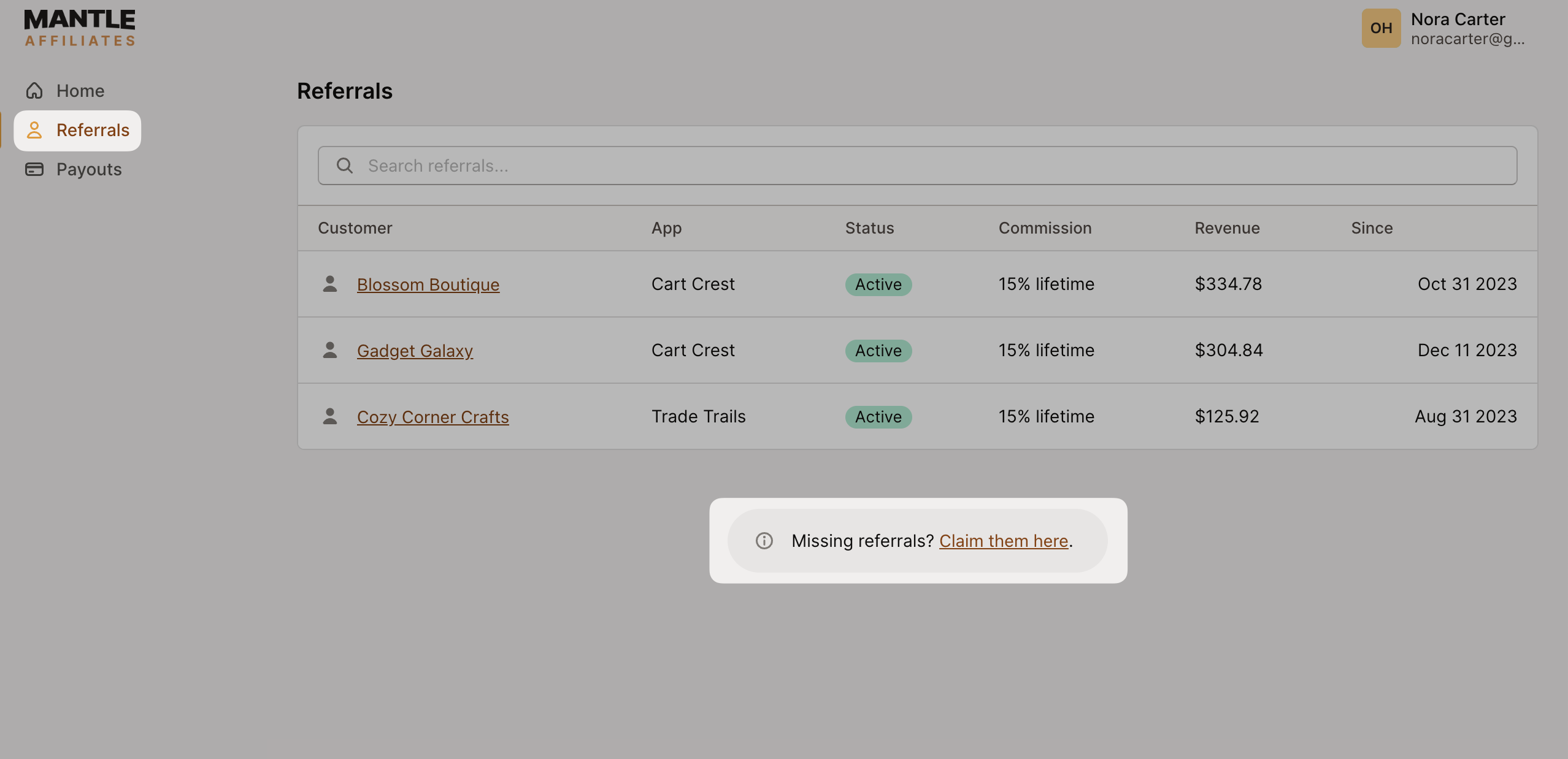 Claim a missing referral button