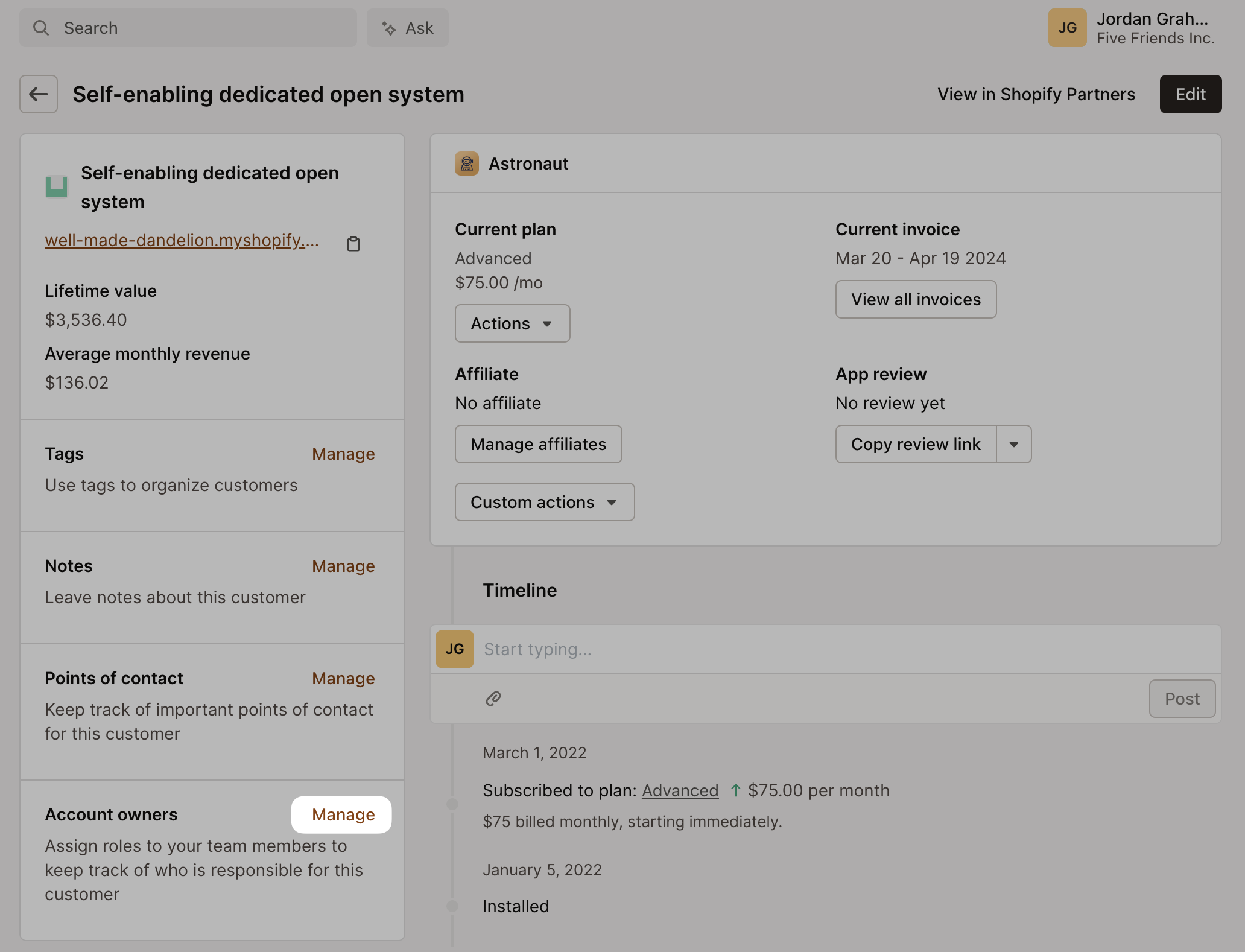 Manage account owner button
