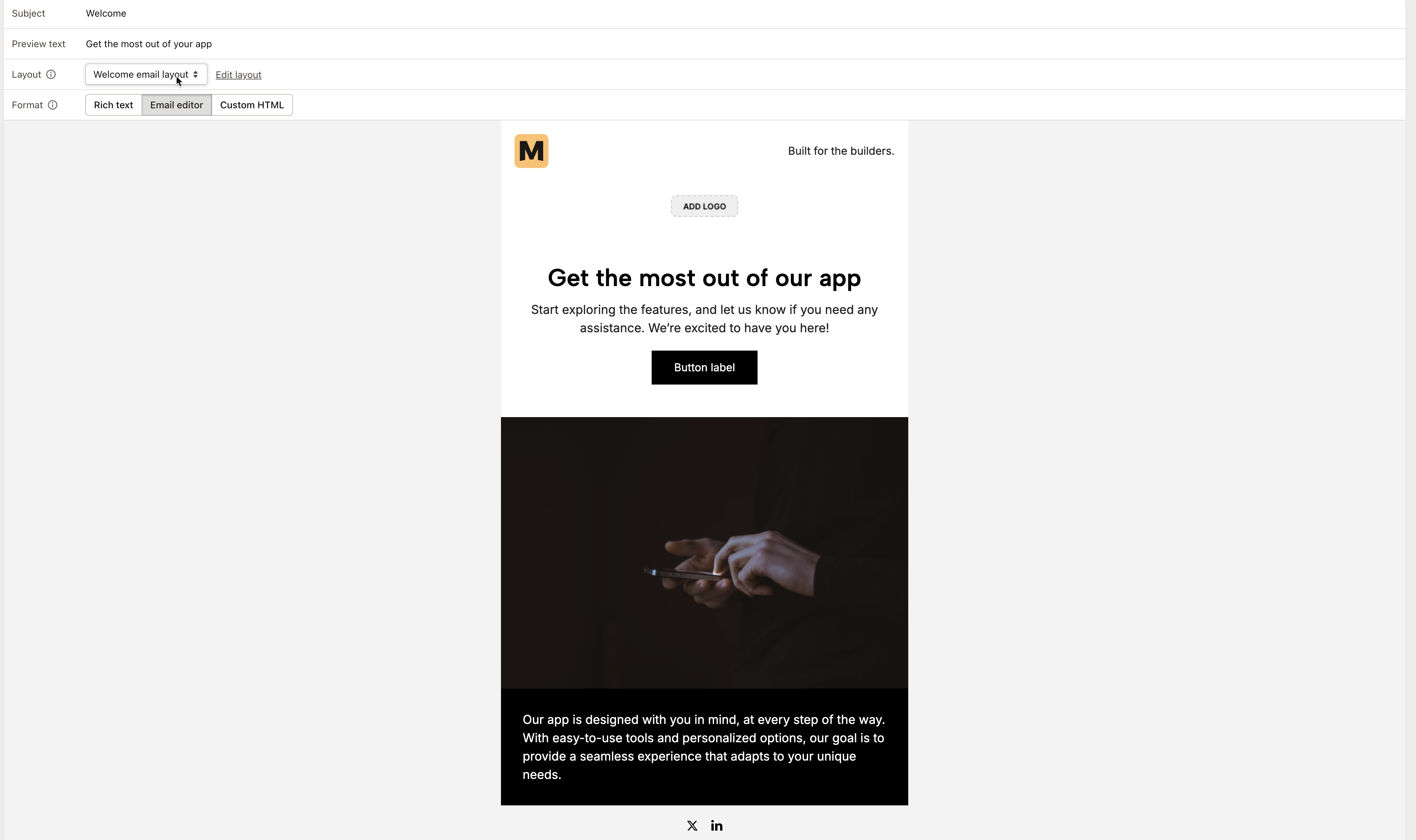 Email layout with dynamic content