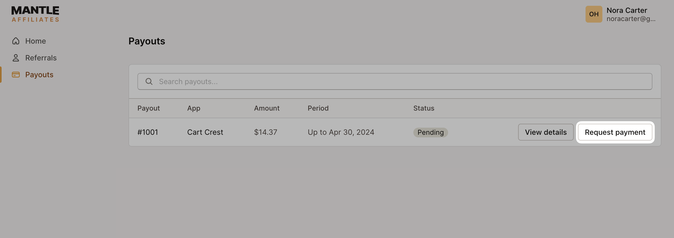 affiliate request payment