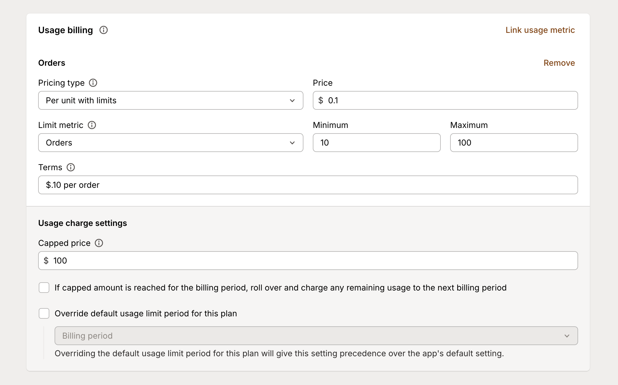 Per unit with limits pricing