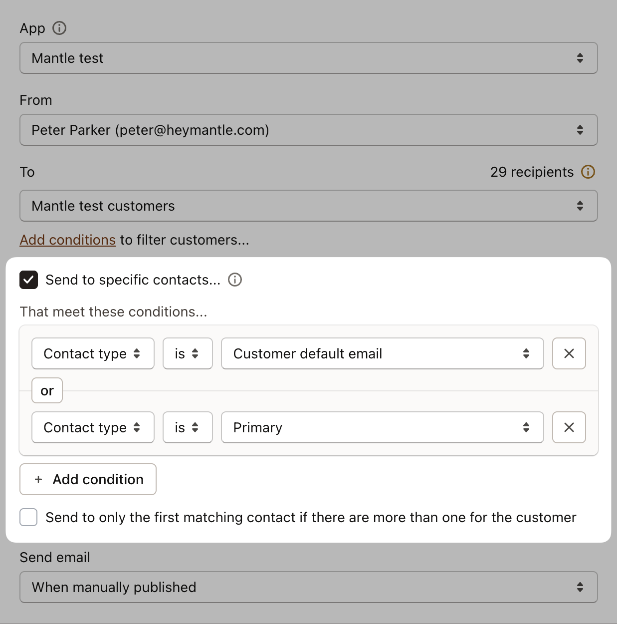 Email contact selection