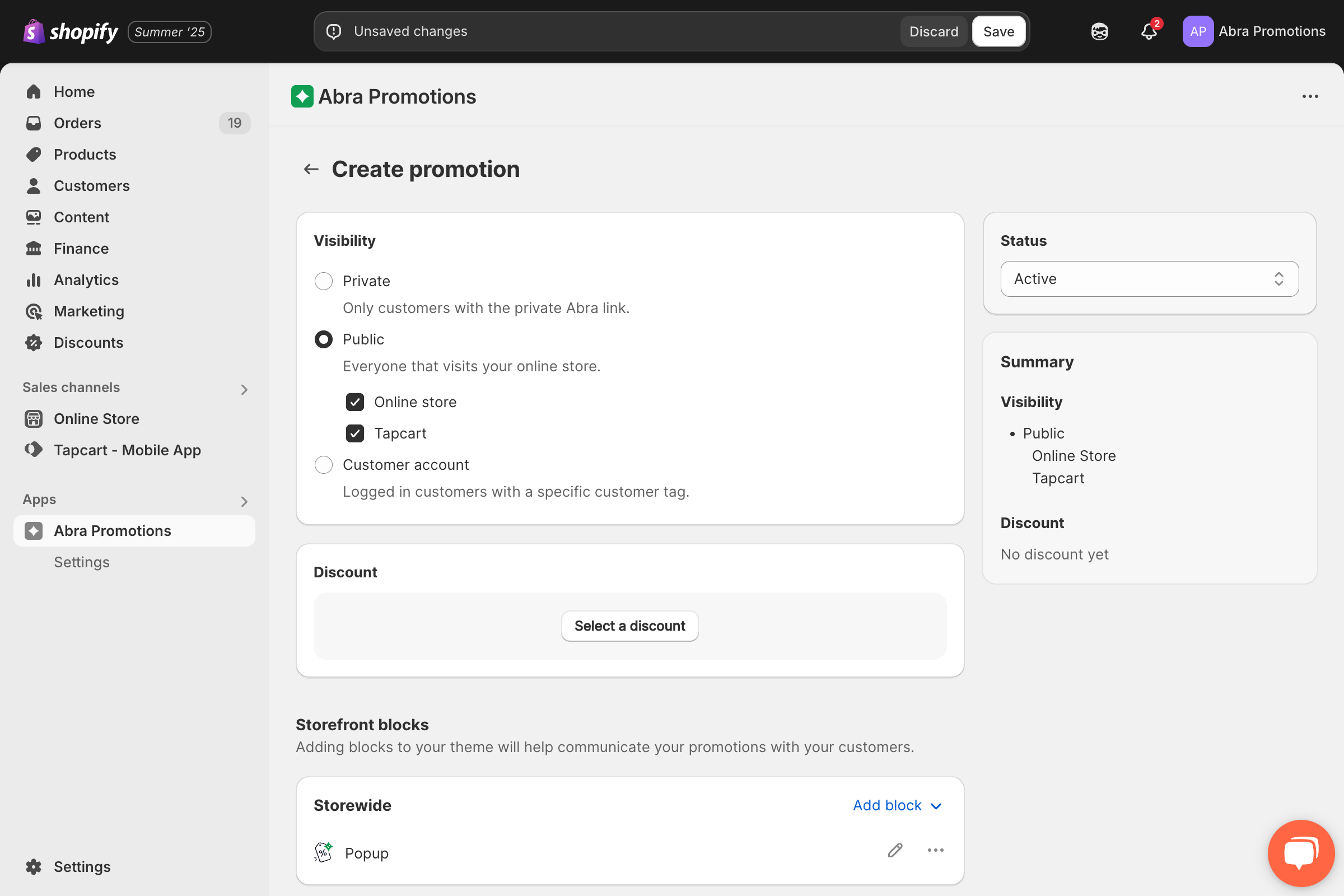 Within Abra, navigate to your Public promotion