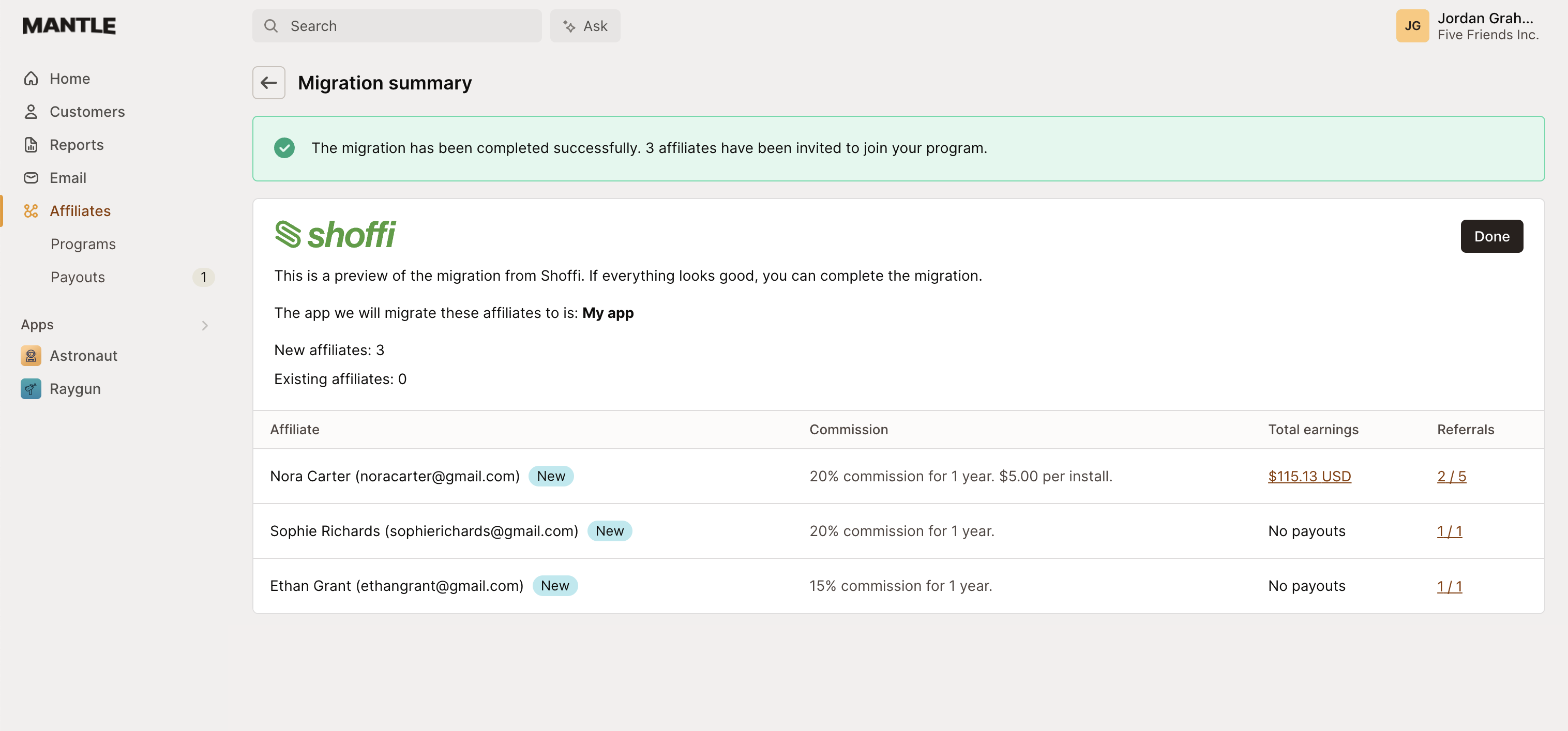 Shoffi migration summary successful