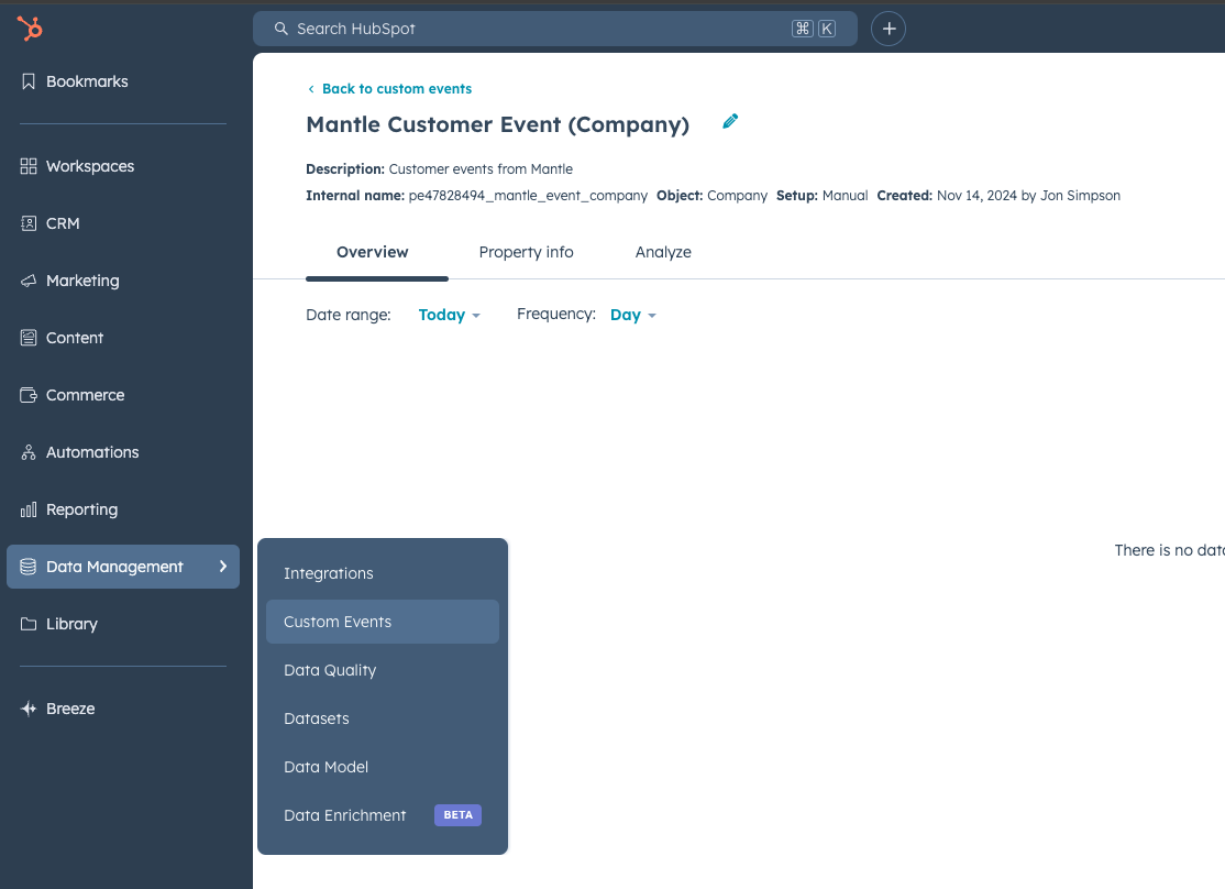 Hubspot custom events