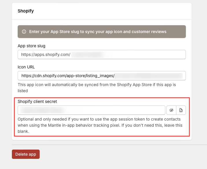 Paste your API secret into Mantle