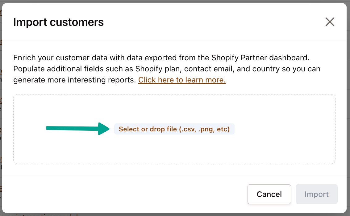 Select a customer export CSV