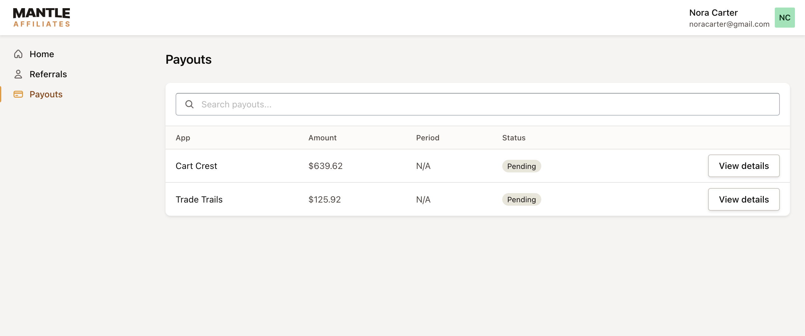 affiliate portal payouts