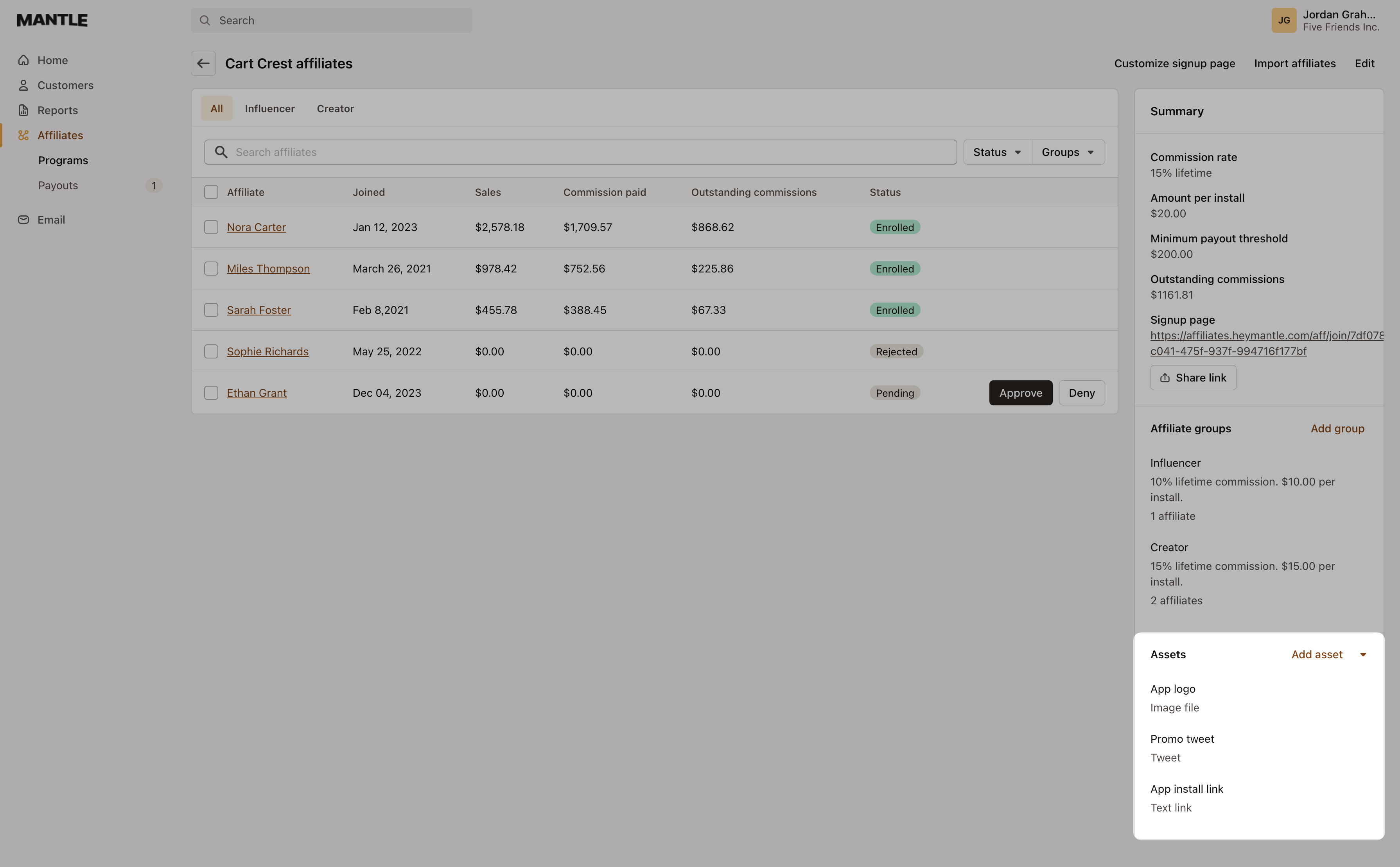 affiliates assets button
