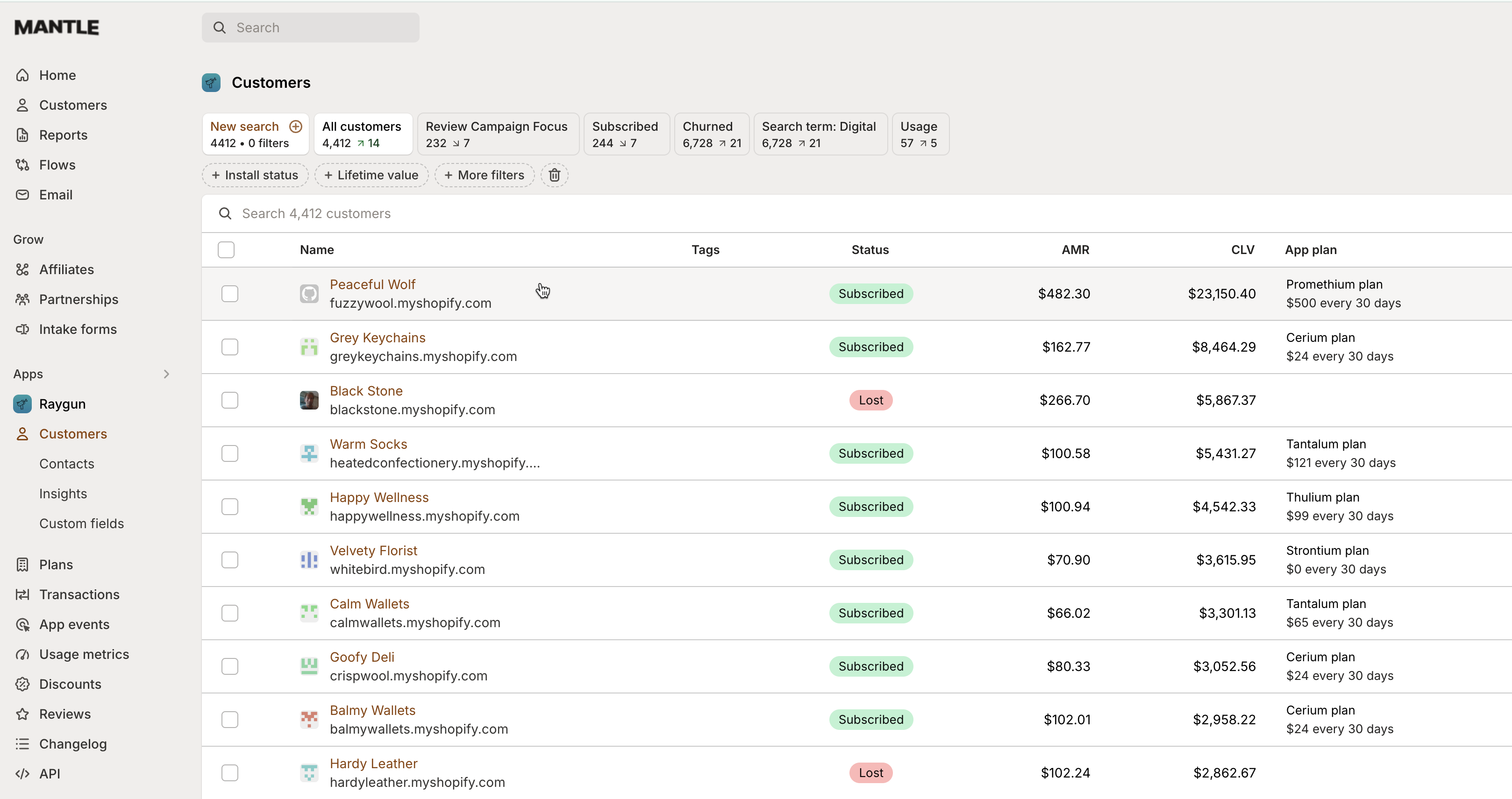 Primary customer dashboard