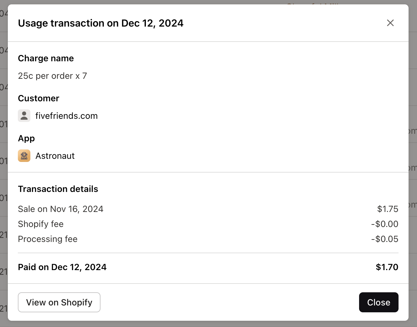 Transactions details