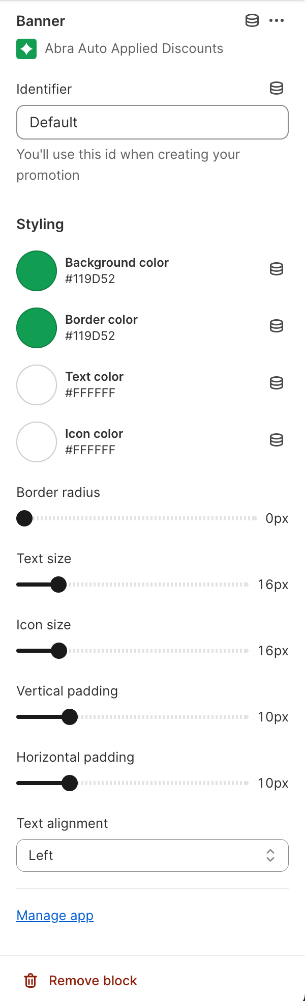 Banner block settings