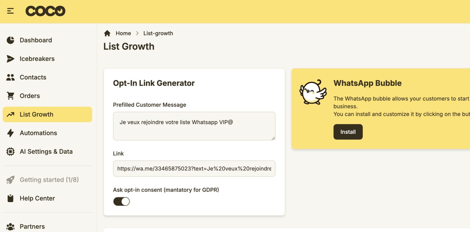 Ask for Opt-in consent