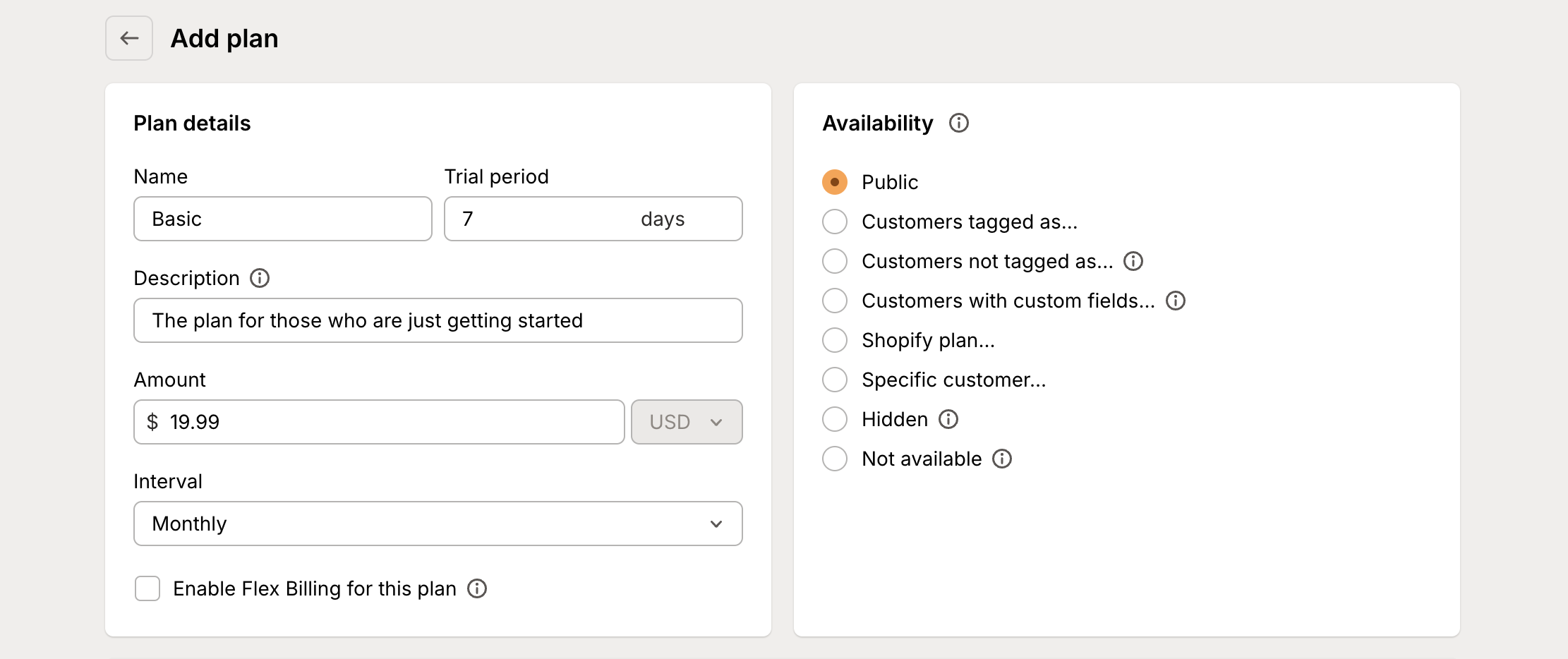 Recurring charge plan example