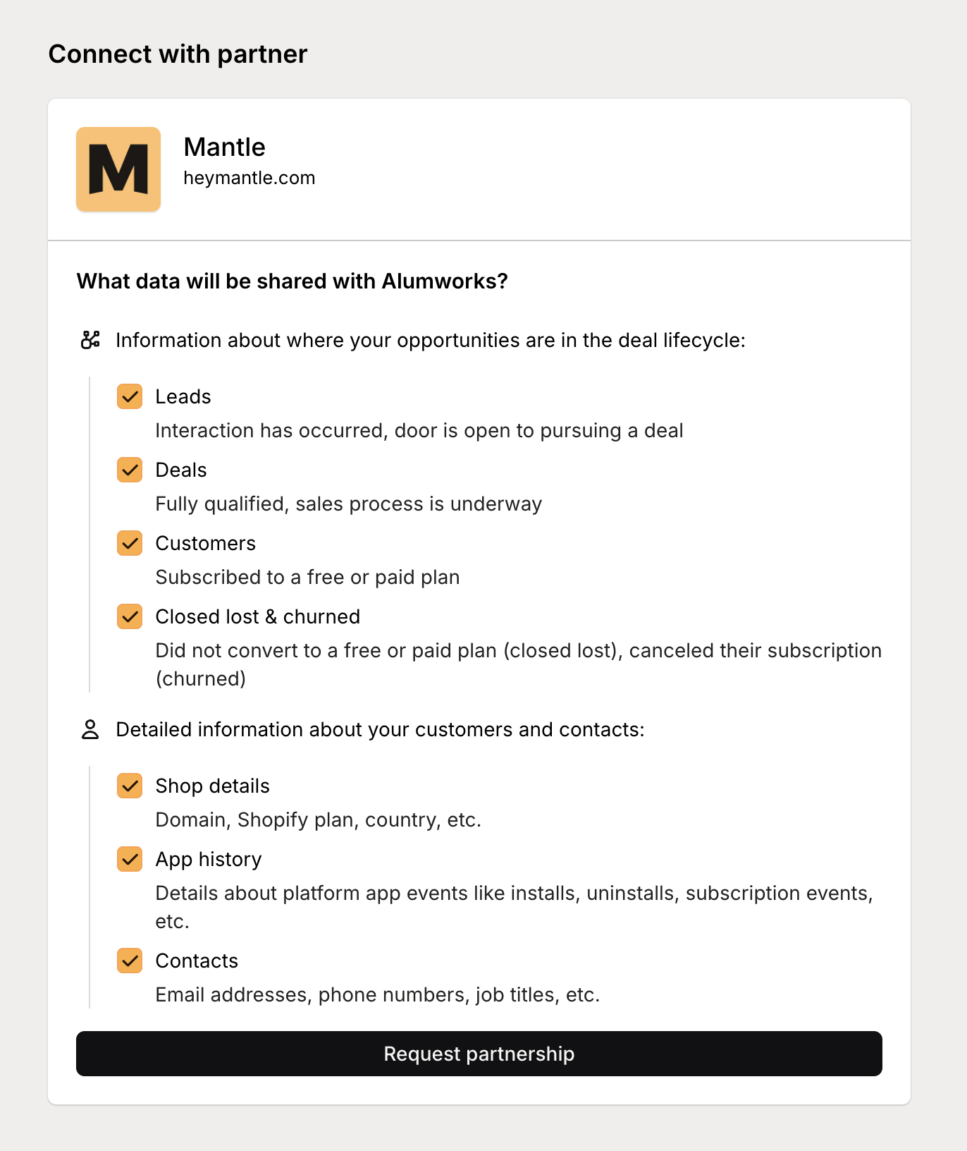 Connection request form