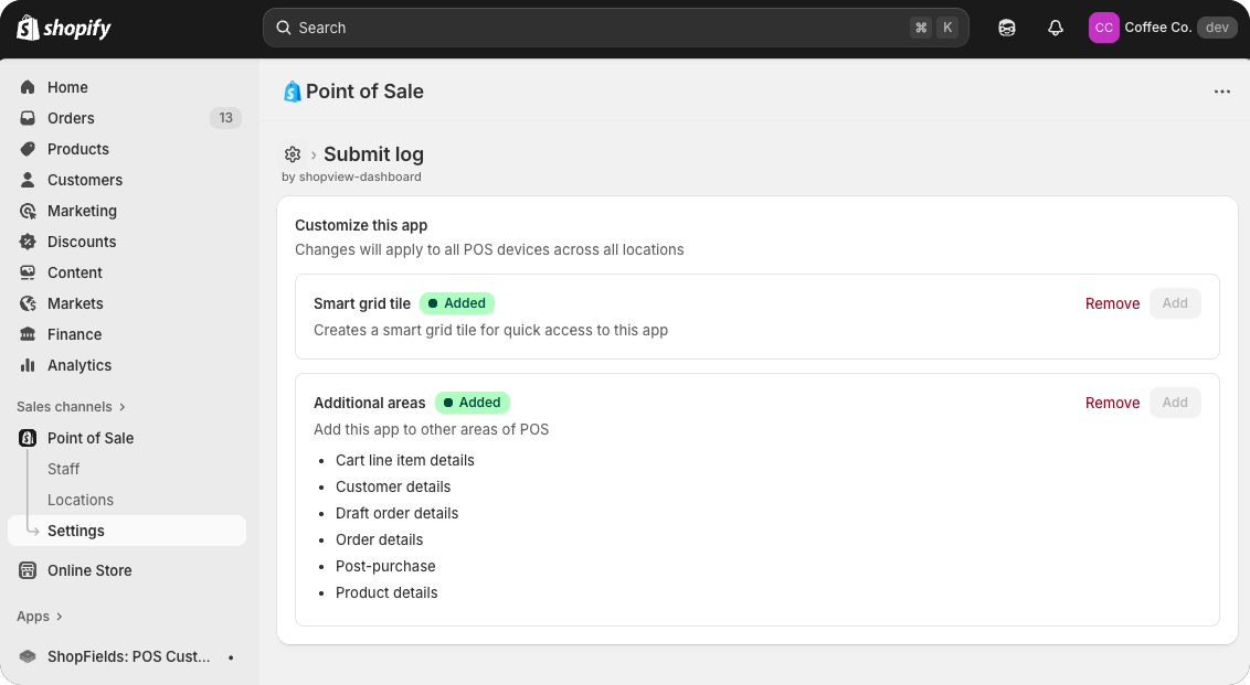 Shopify POS permissions page