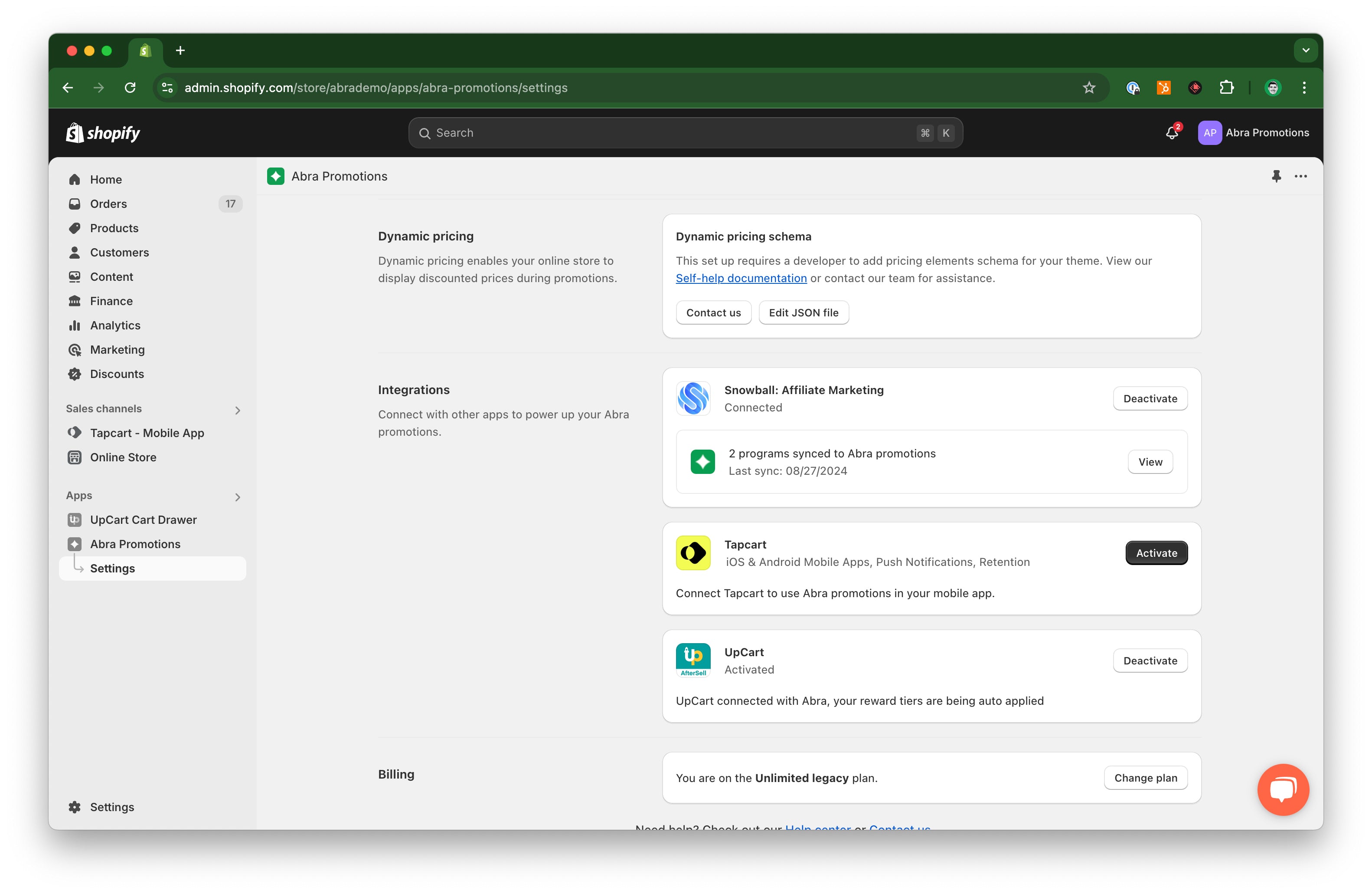 Enable Tapcart in the settings area of the Abra app