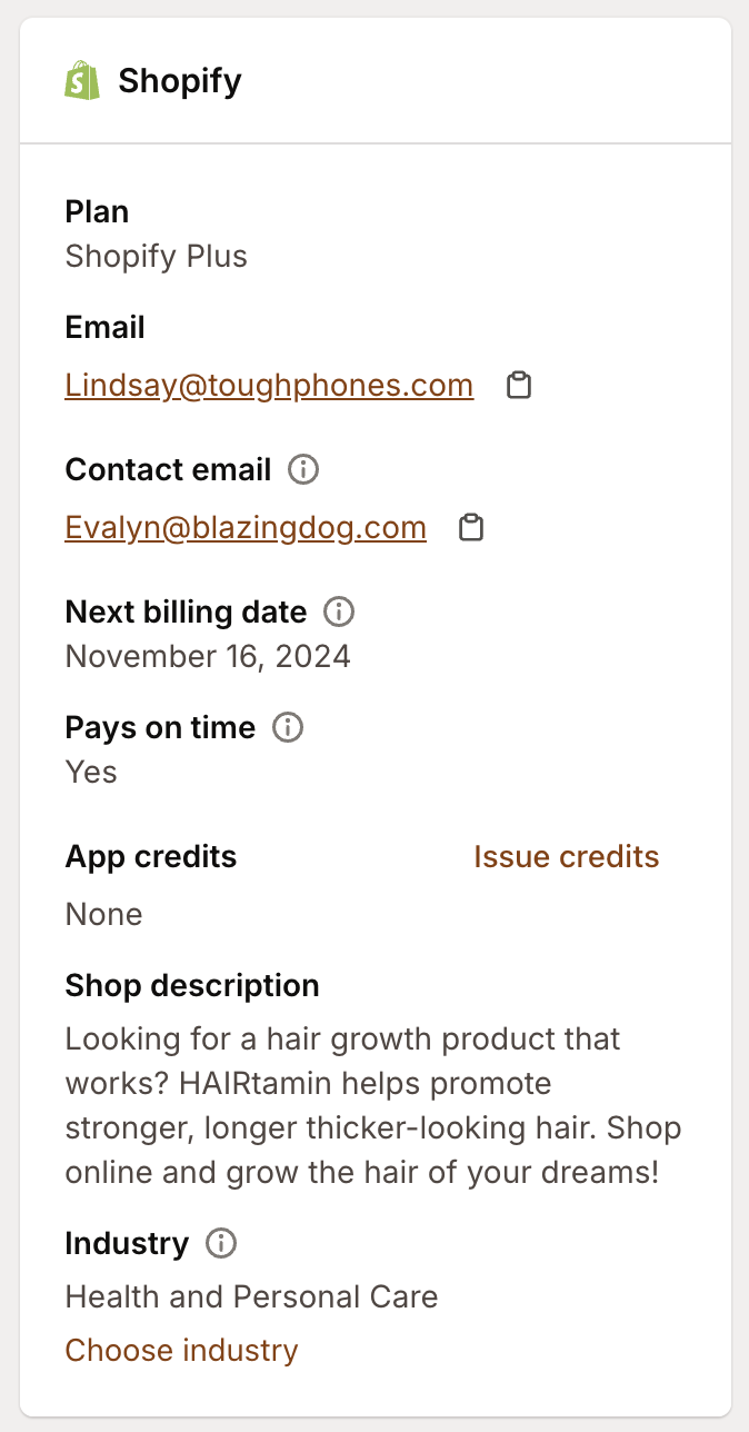 Shopify summary card