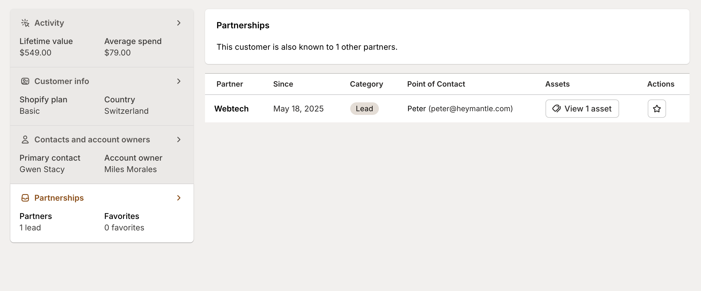 Partnerships customer tab