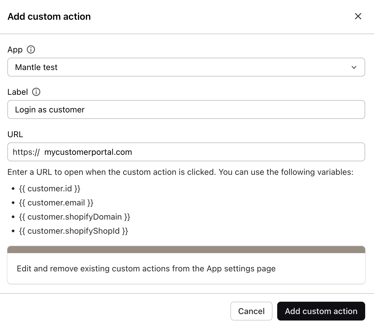 Setting up a custom action in Mantle