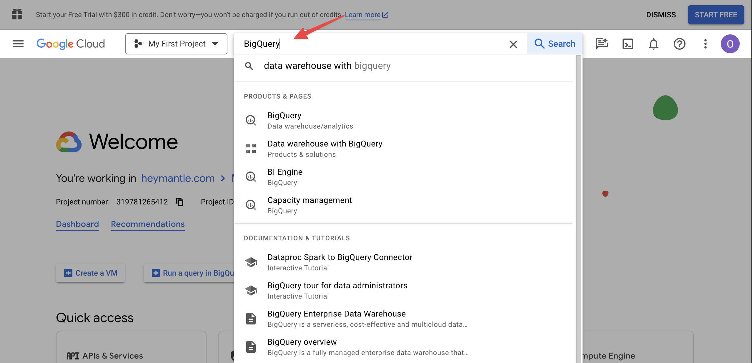 Search for BigQuery