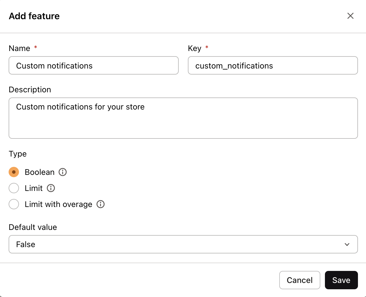 Feature with boolean