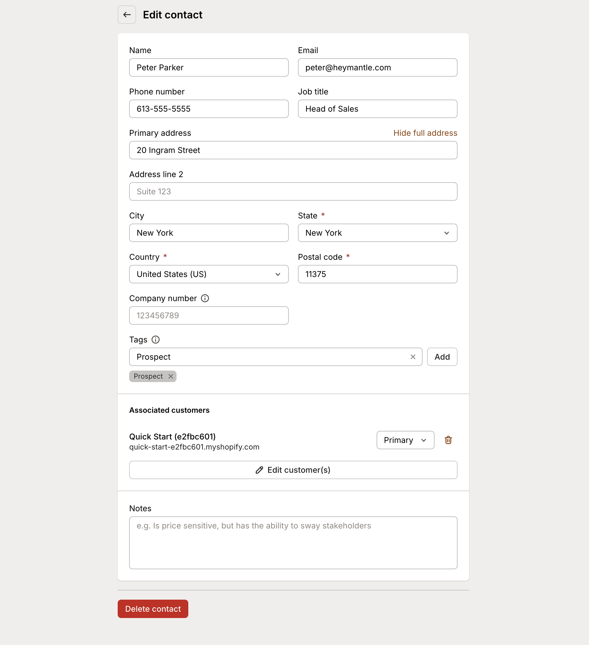 Contacts interface in Mantle
