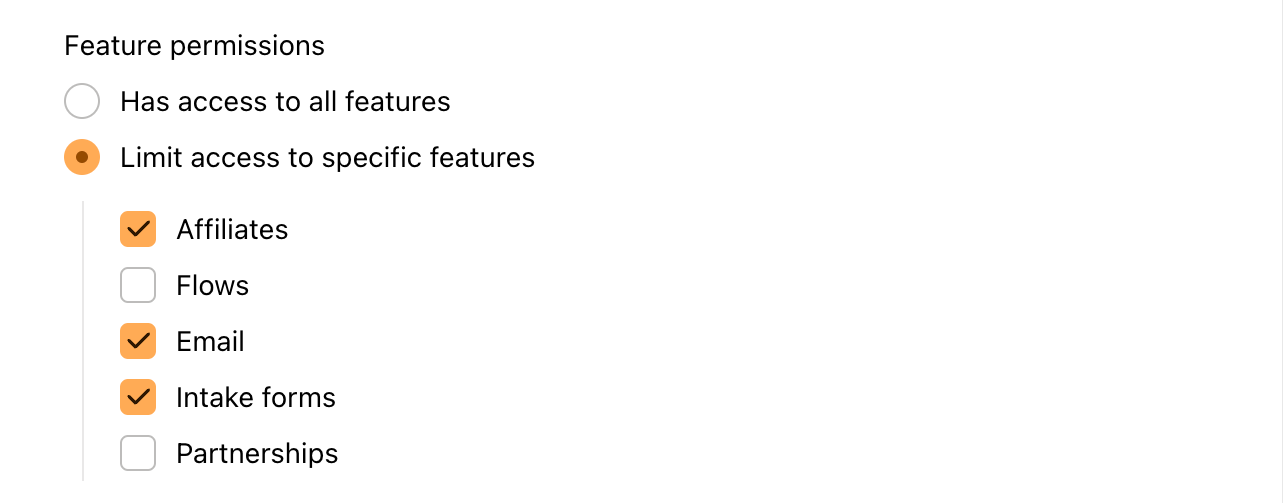 User feature permissions