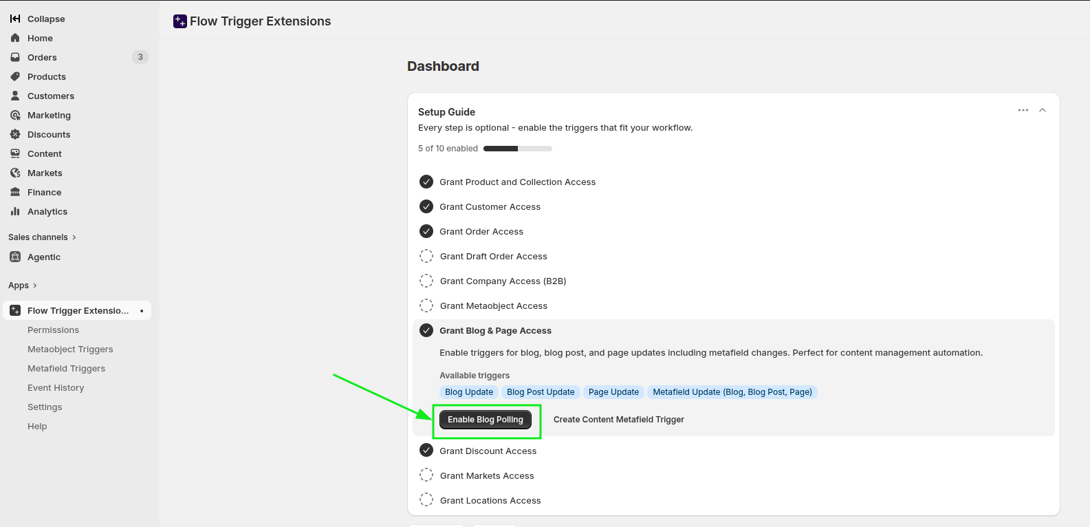 Enable Blog Polling button in Flow Trigger Extensions