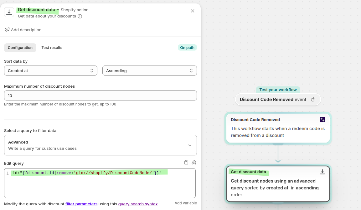 Get discount data action using an advanced query with the cleaned discount ID