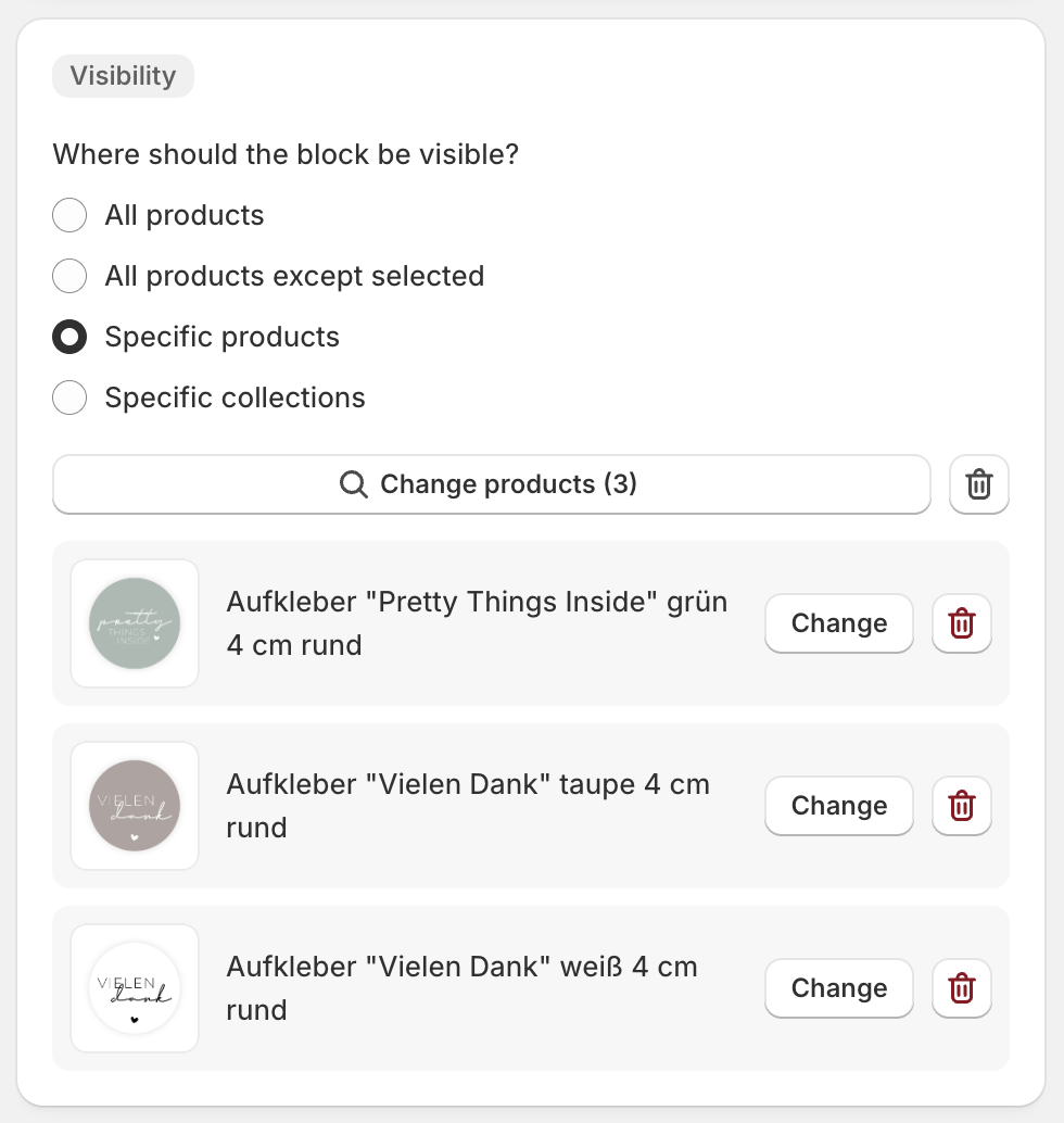 Block visibility settings for choosing where a block should appear