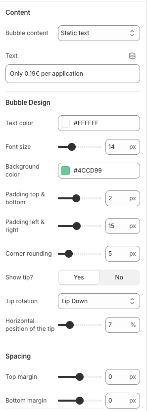 Price Badge settings showing Static text selected and a custom text message entered