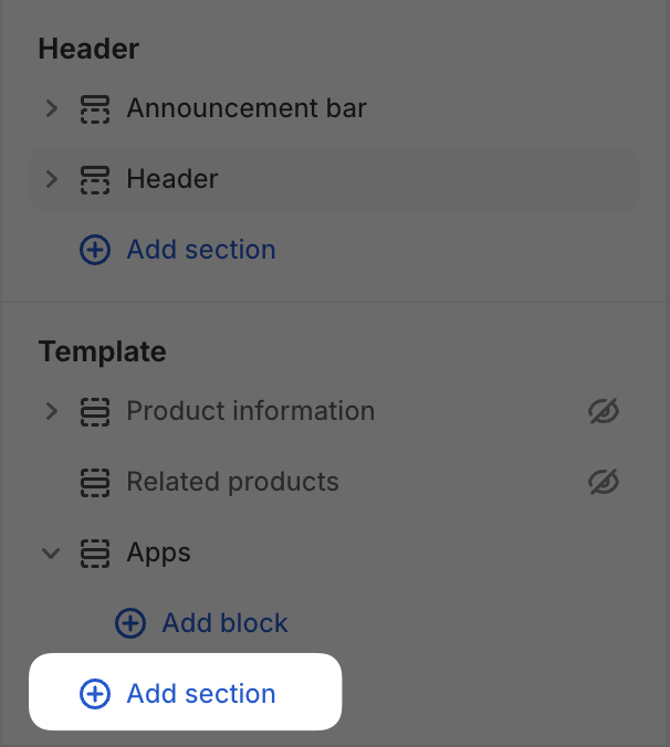 Add section button in Shopify theme editor